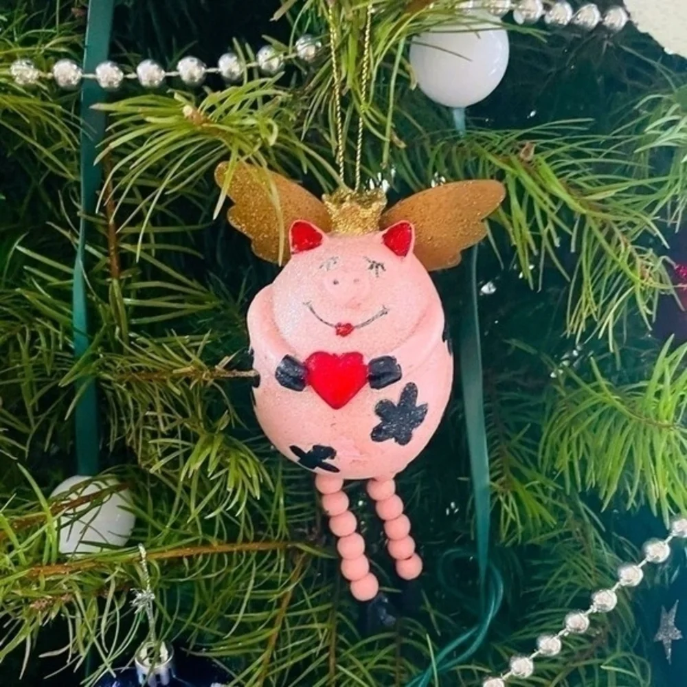 Vintage Flying Pig Christmas Ornament Handmade Collectible Funny Holiday Decor